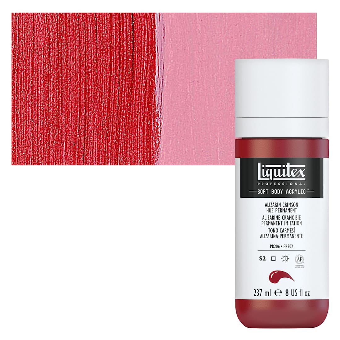 Open in modal - Liquitex Soft Body Artist Acrylic - Alizarin Crimson Hue Permanent, 237 ml bottle and swatch