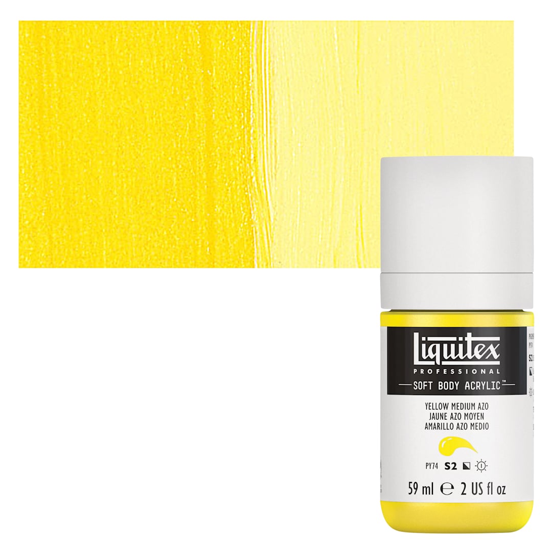 Open in modal - Liquitex Soft Body Artist Acrylic - Yellow Medium Azo, 59 ml bottle and swatch