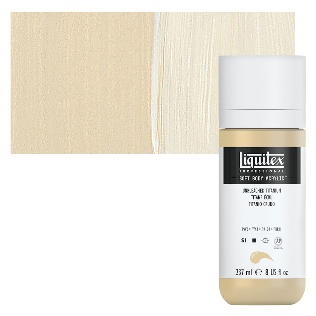 Open in modal - Liquitex Soft Body Artist Acrylic - Unbleached Titanium, 237 ml bottle and swatch