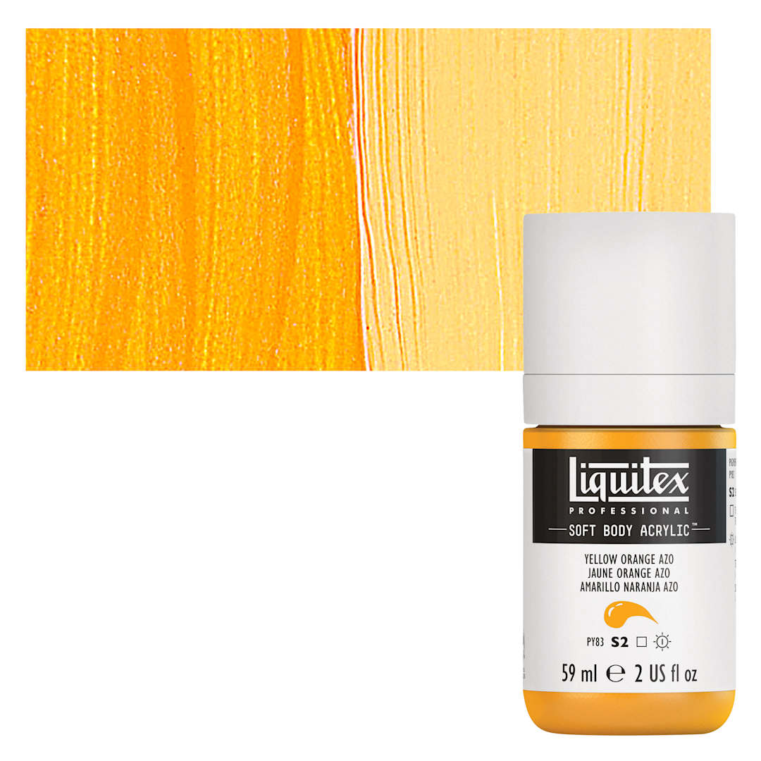 Open in modal - Liquitex Soft Body Artist Acrylic - Yellow Orange Azo, 59 ml bottle and swatch