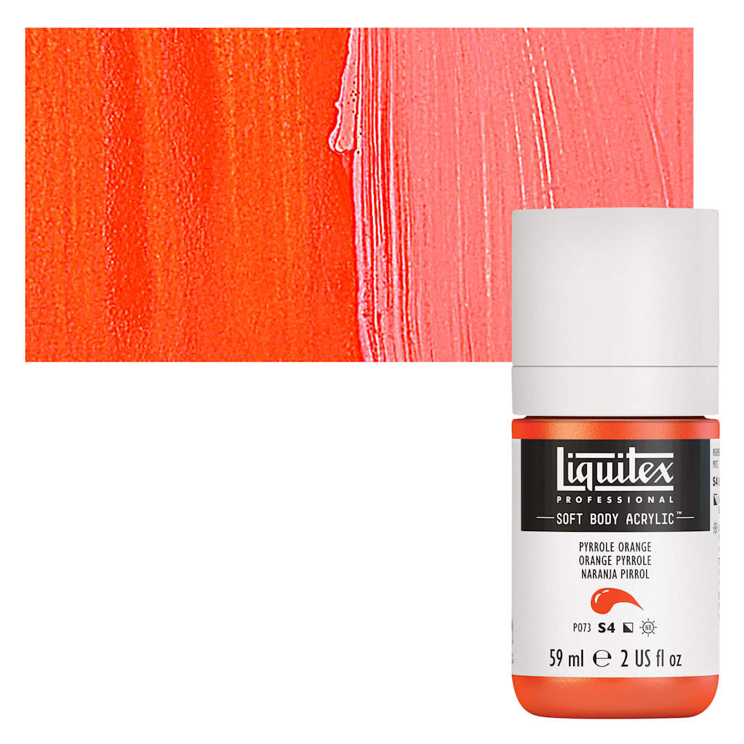 Open in modal - Liquitex Soft Body Artist Acrylic - Pyrrole Orange, 59 ml bottle and swatch