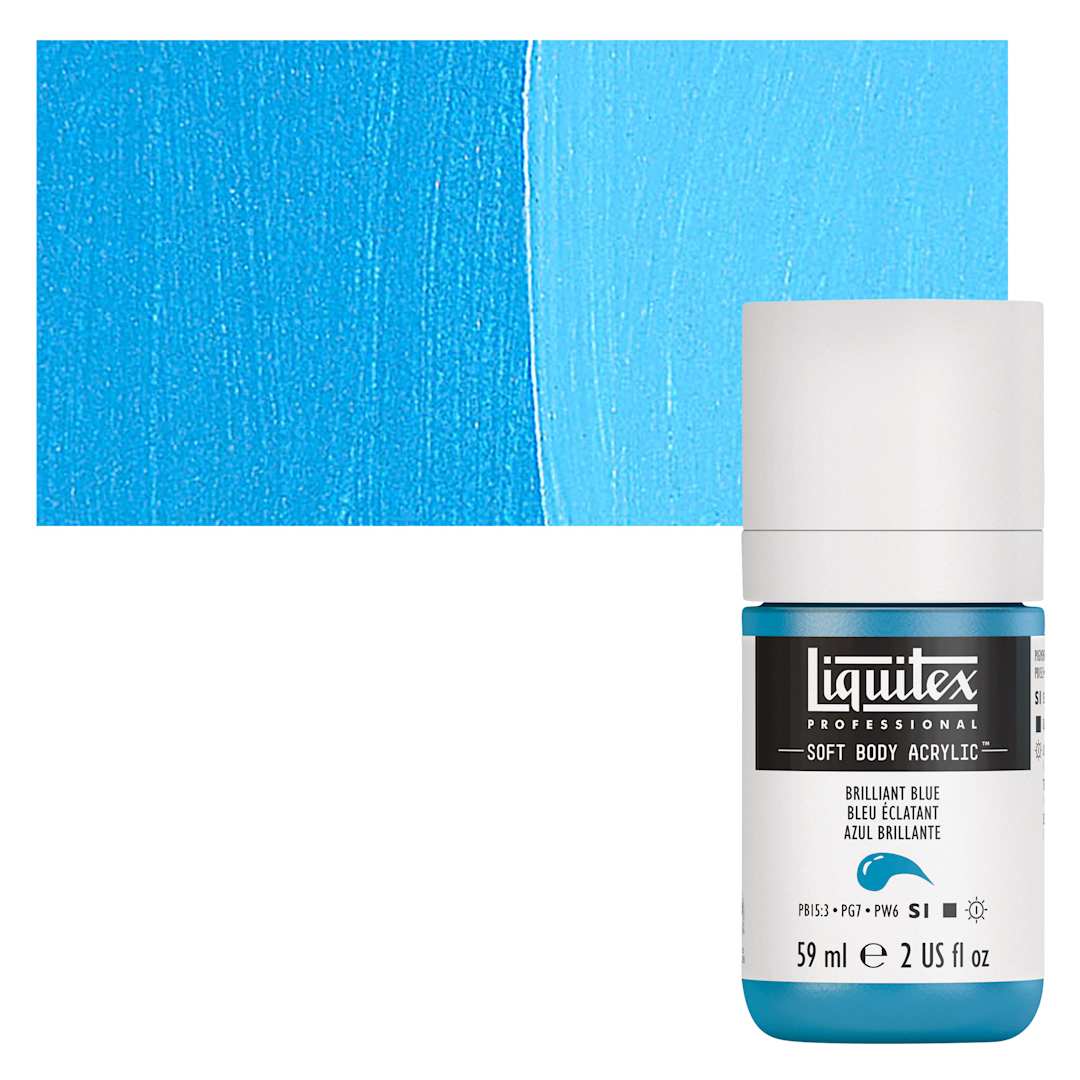 Open in modal - Liquitex Soft Body Artist Acrylic - Brilliant Blue, 59 ml bottle and swatch