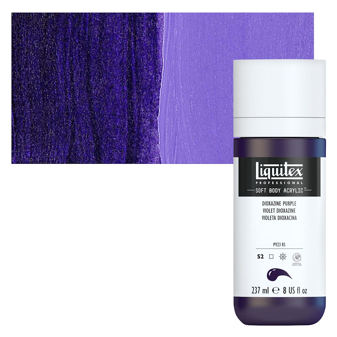 Open in modal - Liquitex Soft Body Artist Acrylic - Dioxazine Purple, 237 ml bottle and swatch