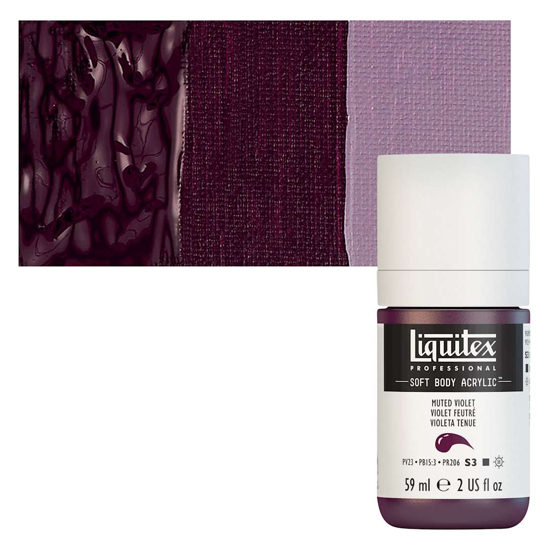 Open in modal - Liquitex Soft Body Artist Acrylic - Muted Violet, 2 oz bottle and swatch