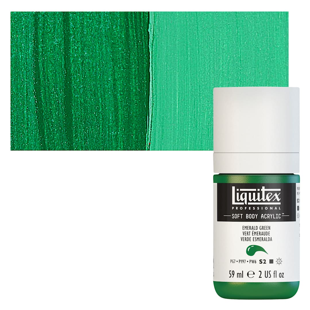Open in modal - Liquitex Soft Body Artist Acrylic - Emerald Green, 59 ml bottle and swatch