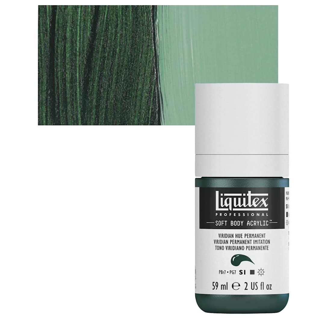 Open in modal - Liquitex Soft Body Artist Acrylic - Viridian Hue Permanent, 2 oz bottle and swatch