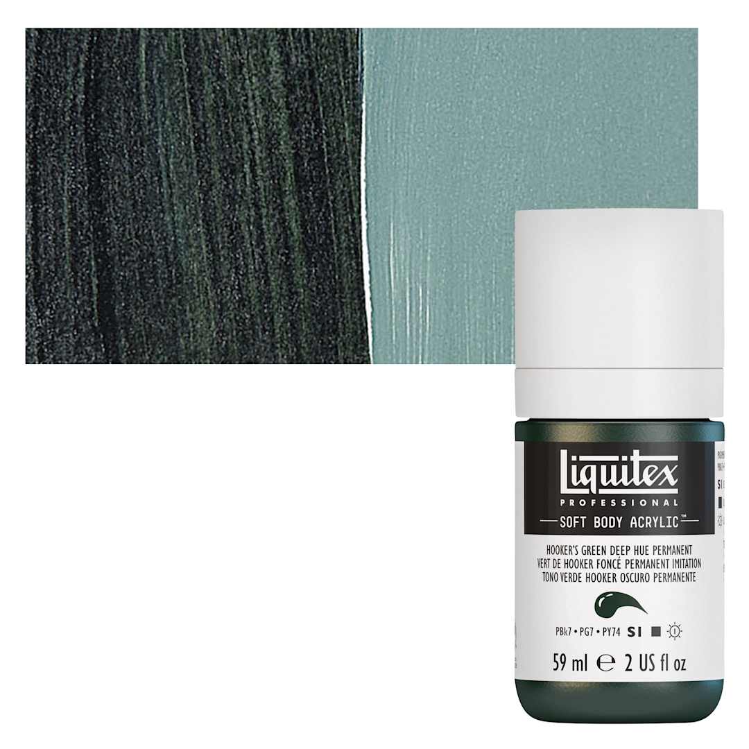 Open in modal - Liquitex Soft Body Artist Acrylic - Hooker's Green Deep Hue, 59 ml bottle and swatch