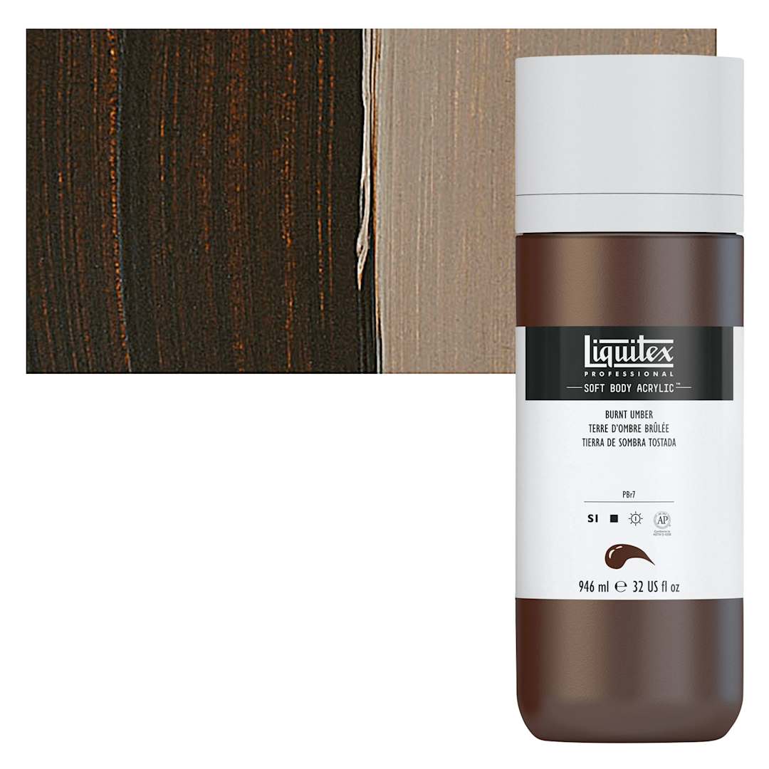 Open in modal - Liquitex Soft Body Artist Acrylic - Burnt Umber, 946 ml bottle and swatch