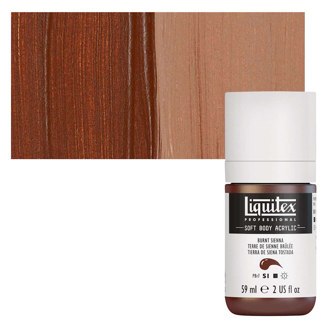 Open in modal - Liquitex Soft Body Artist Acrylic - Burnt Sienna, 59 ml bottle and swatch