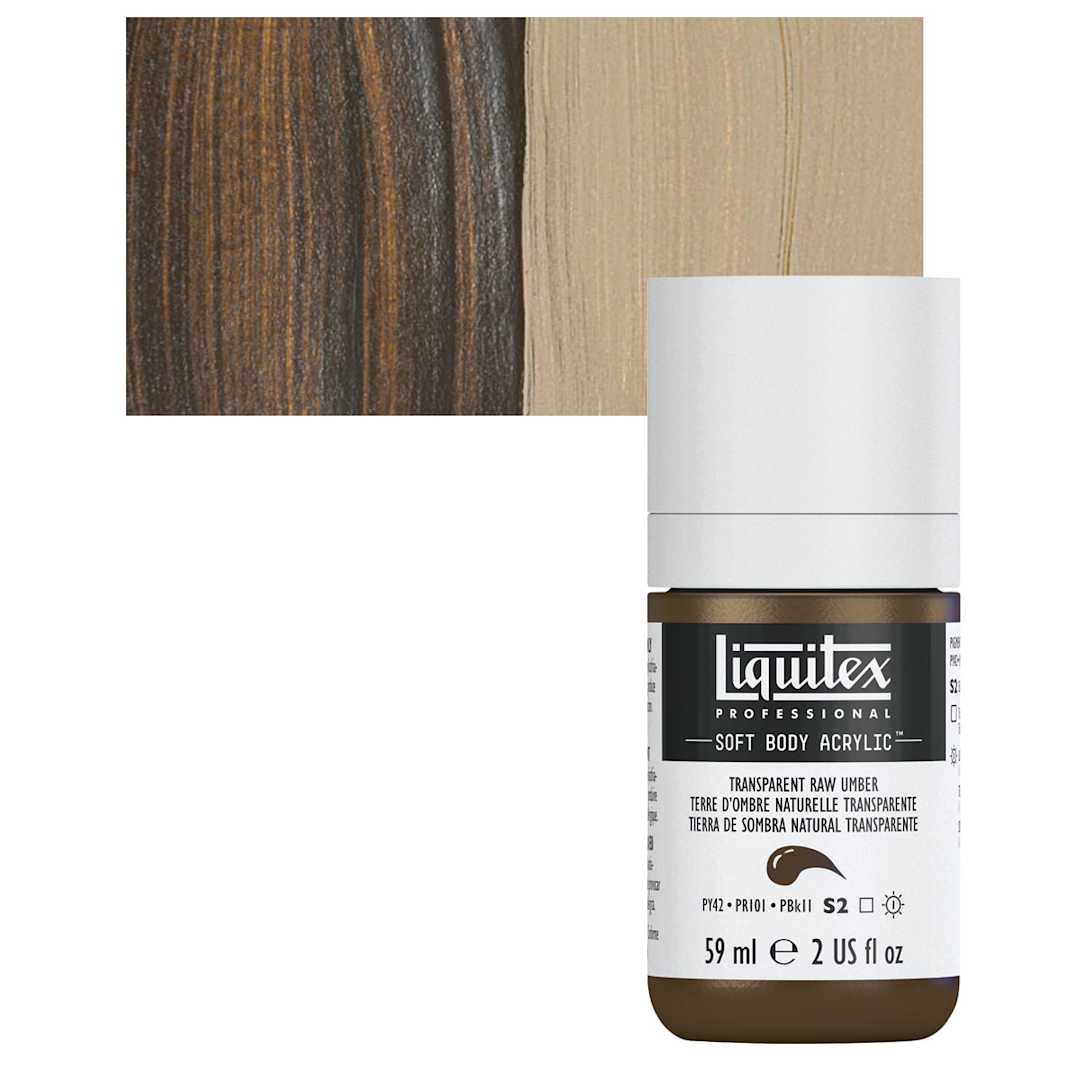 Open in modal - Liquitex Soft Body Artist Acrylic - Transparent Raw Umber, 2 oz bottle and swatch