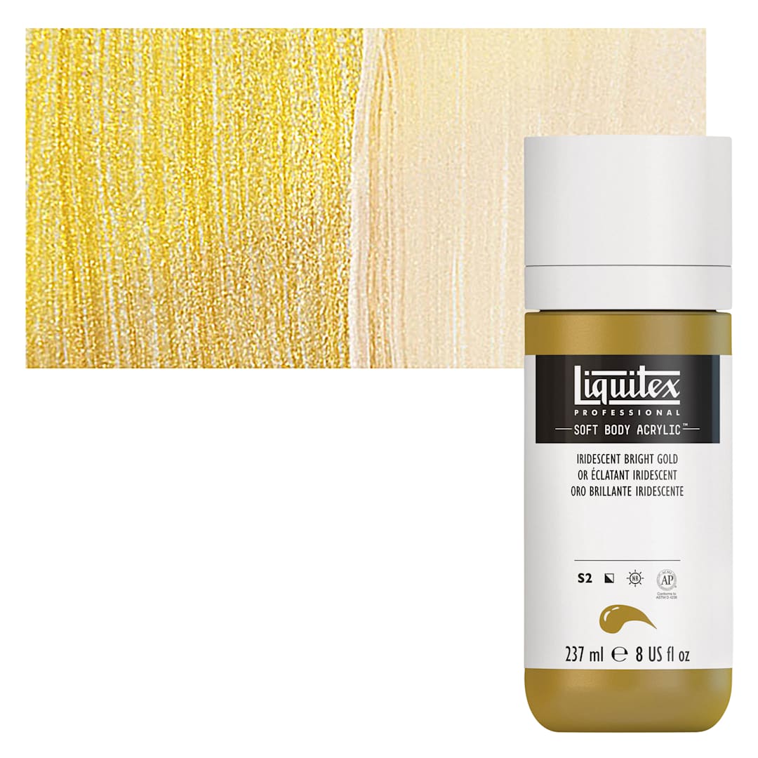 Open in modal - Liquitex Soft Body Artist Acrylic - Iridescent Bright Gold, 237 ml and swatch