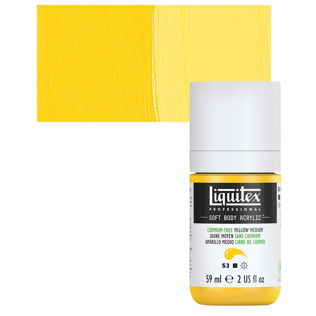 Open in modal - Liquitex Soft Body Artist Acrylic - Cadmium-Free Yellow Medium, 59 ml bottle and swatch