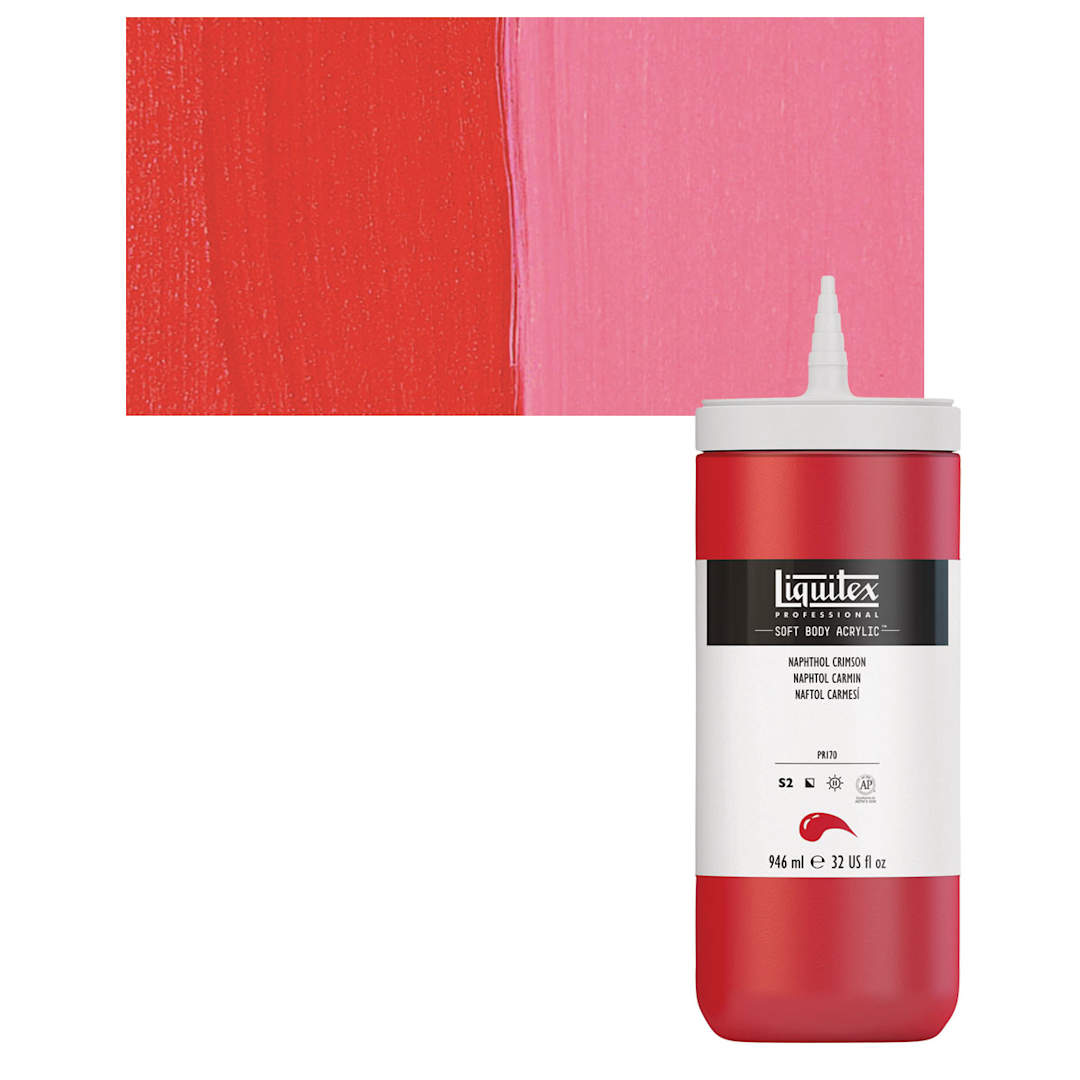 Open in modal - Liquitex Soft Body Artist Acrylic - Naphthol Crimson, 946 ml bottle and swatch