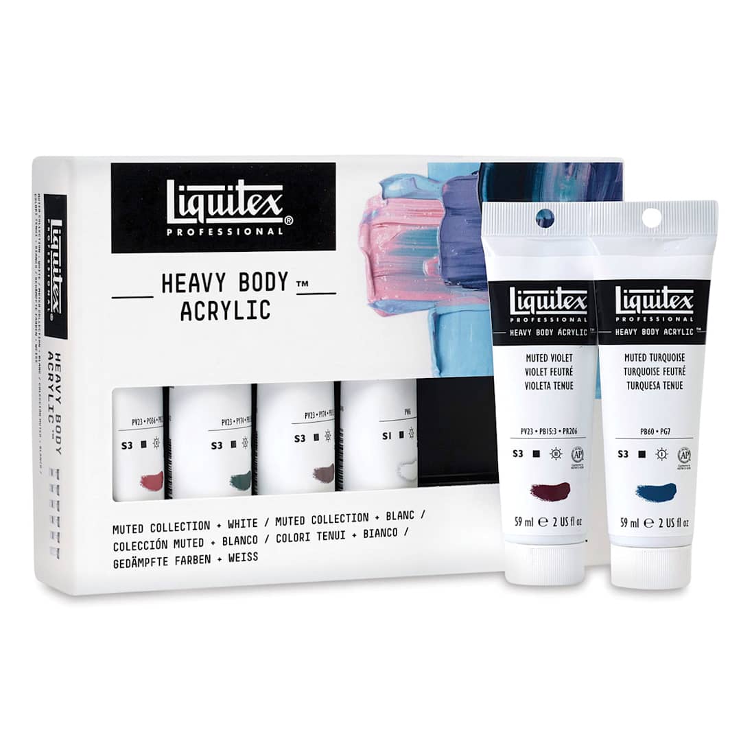 Open in modal - Liquitex Professional Heavy Body Acrylics - Muted Collection, Set of 6 colors, 2 oz tubes package and tubes