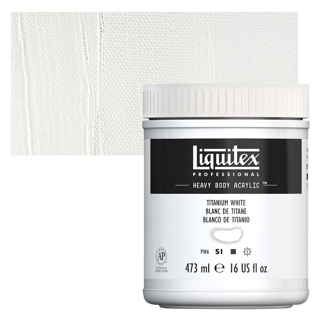 Open in modal - Liquitex Heavy Body Artist Acrylic - Titanium White, 16 oz Jar and swatch