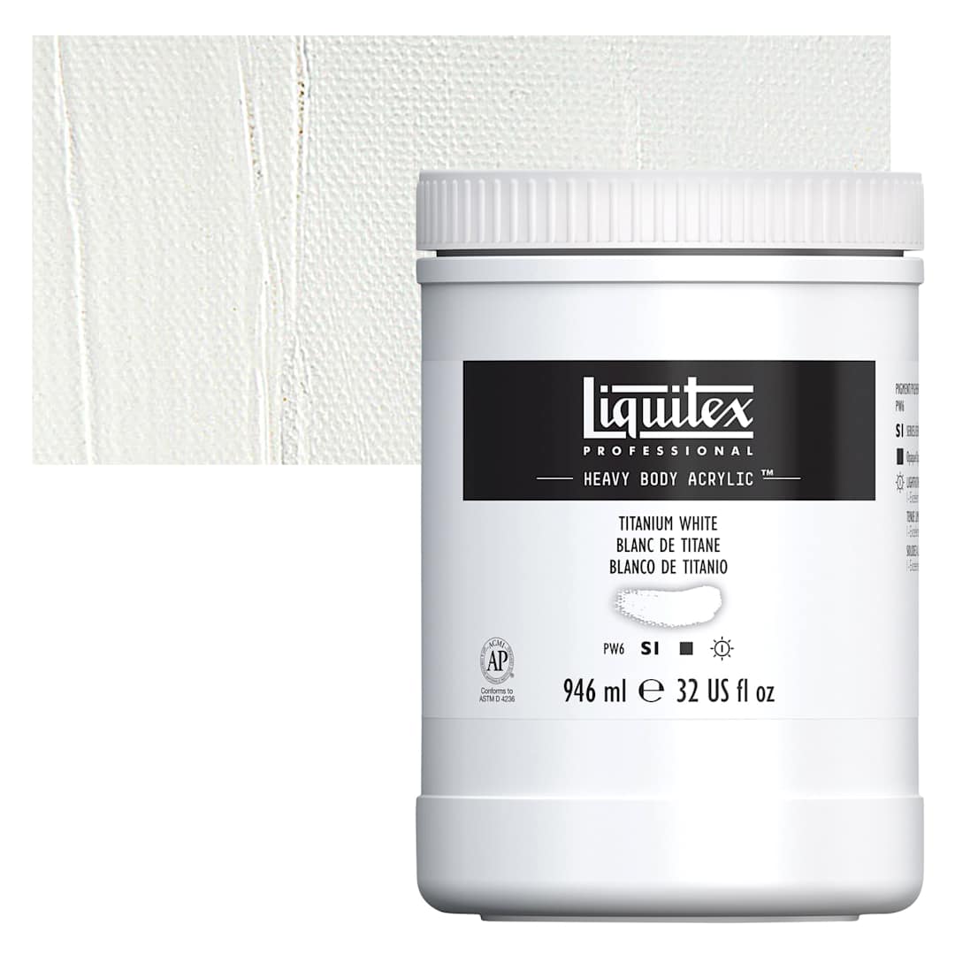 Open in modal - Liquitex Heavy Body Artist Acrylic - Titanium White, 32 oz Jar and swatch