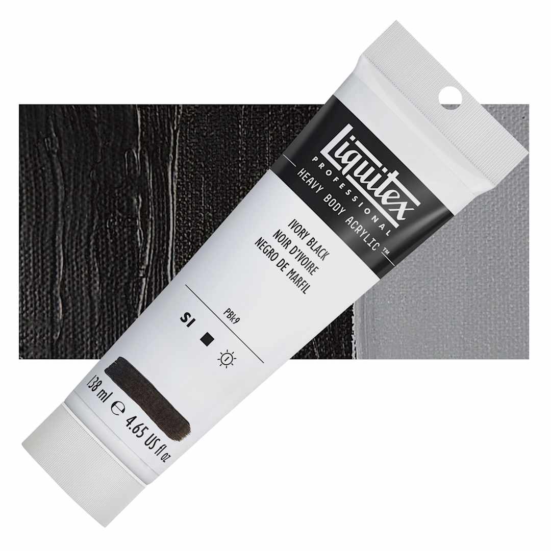 Open in modal - Liquitex Heavy Body Artist Acrylic - Ivory Black, 4.65 oz Tube and swatch