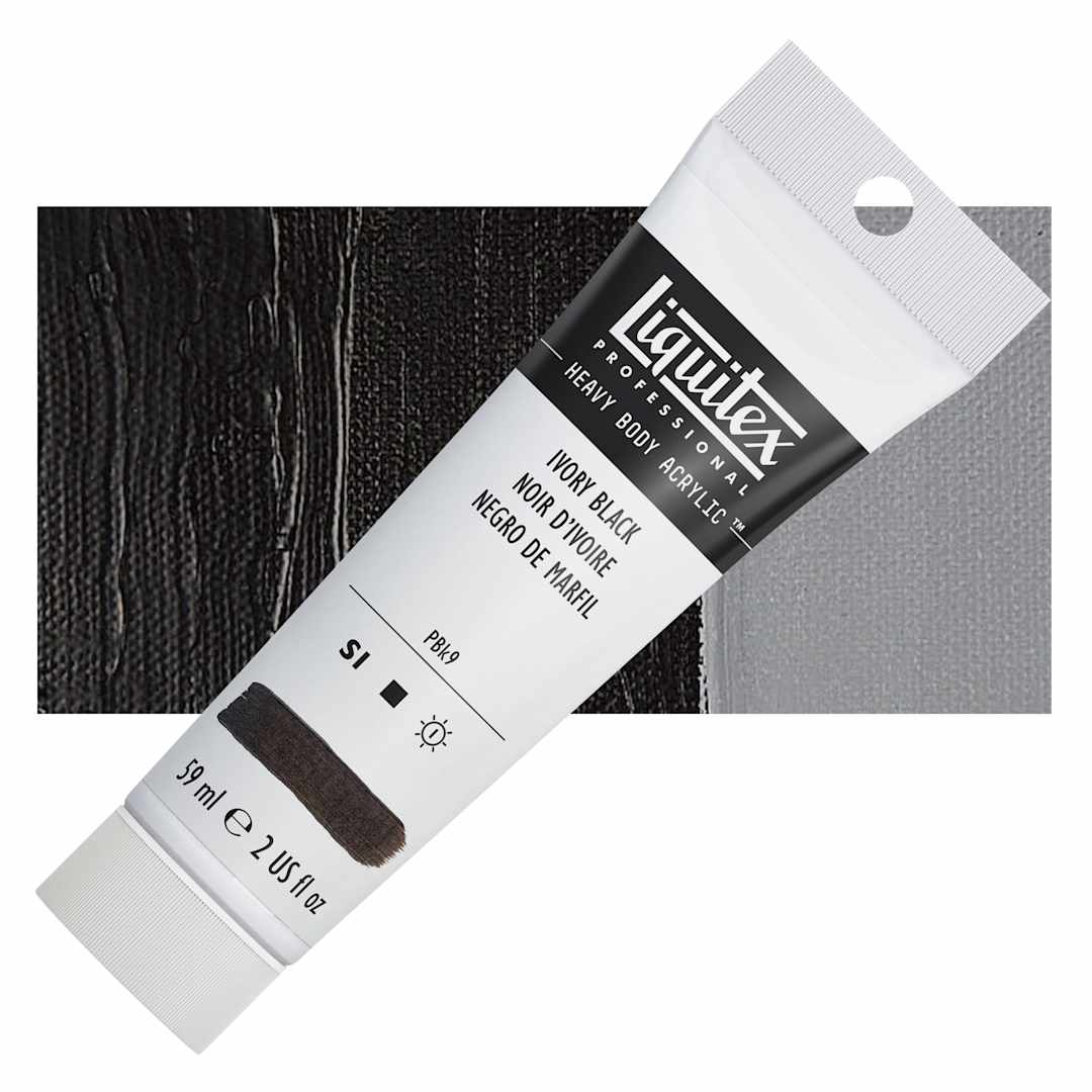 Open in modal - Liquitex Heavy Body Artist Acrylic - Ivory Black, 2 oz Tube and swatch