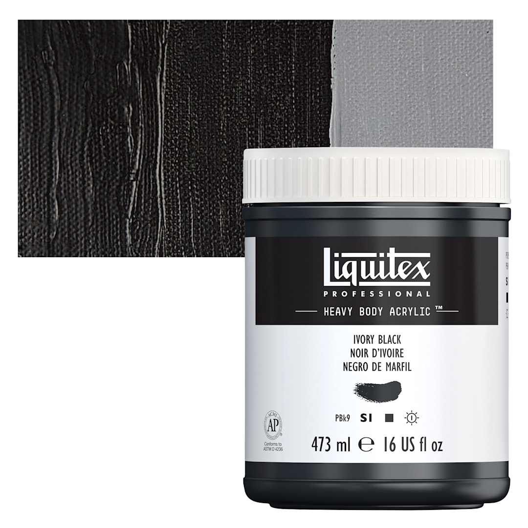 Open in modal - Liquitex Heavy Body Artist Acrylic - Ivory Black, 16 oz Jar and swatch