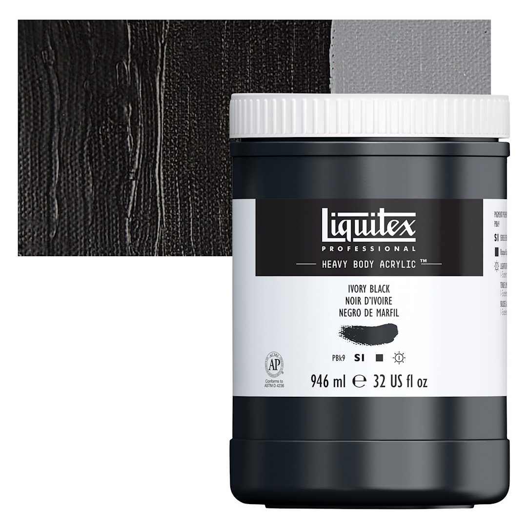 Open in modal - Liquitex Heavy Body Artist Acrylic - Ivory Black, 32 oz Jar and swatch