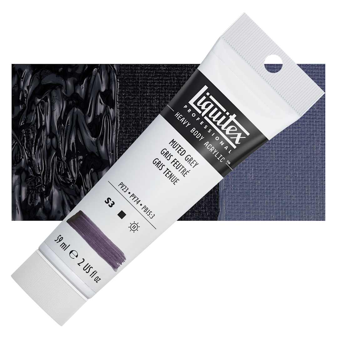 Open in modal - Liquitex Heavy Body Artist Acrylic - Muted Grey, 2 oz tube and swatch