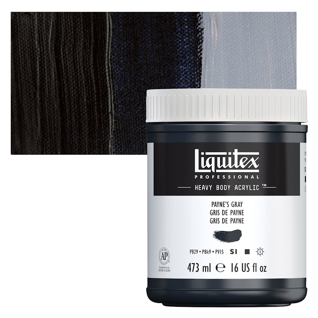 Open in modal - Liquitex Heavy Body Artist Acrylic - Payne's Gray, 16 oz Jar and swatch