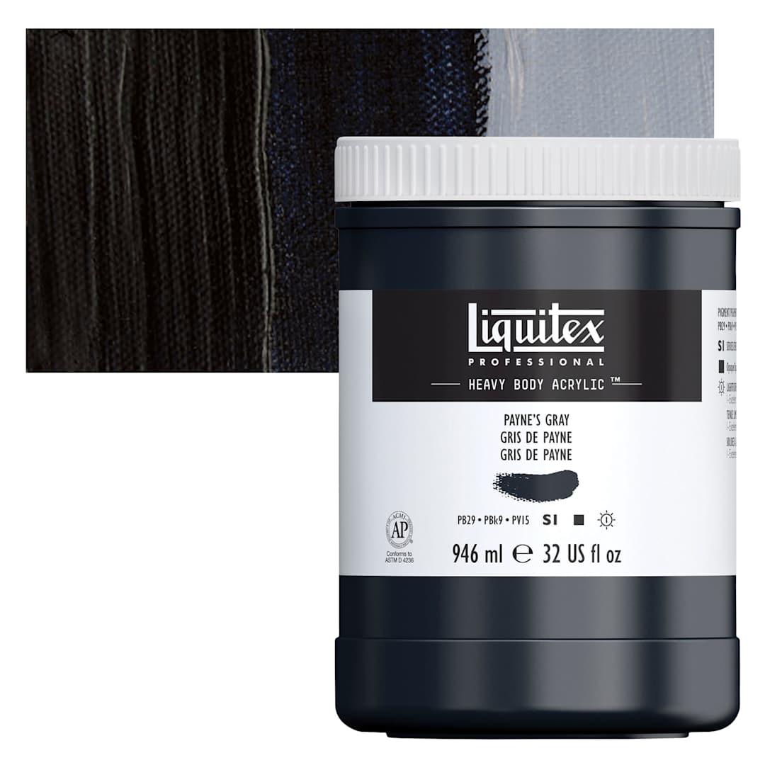 Open in modal - Liquitex Heavy Body Artist Acrylic - Payne's Gray, 32 oz Jar and swatch