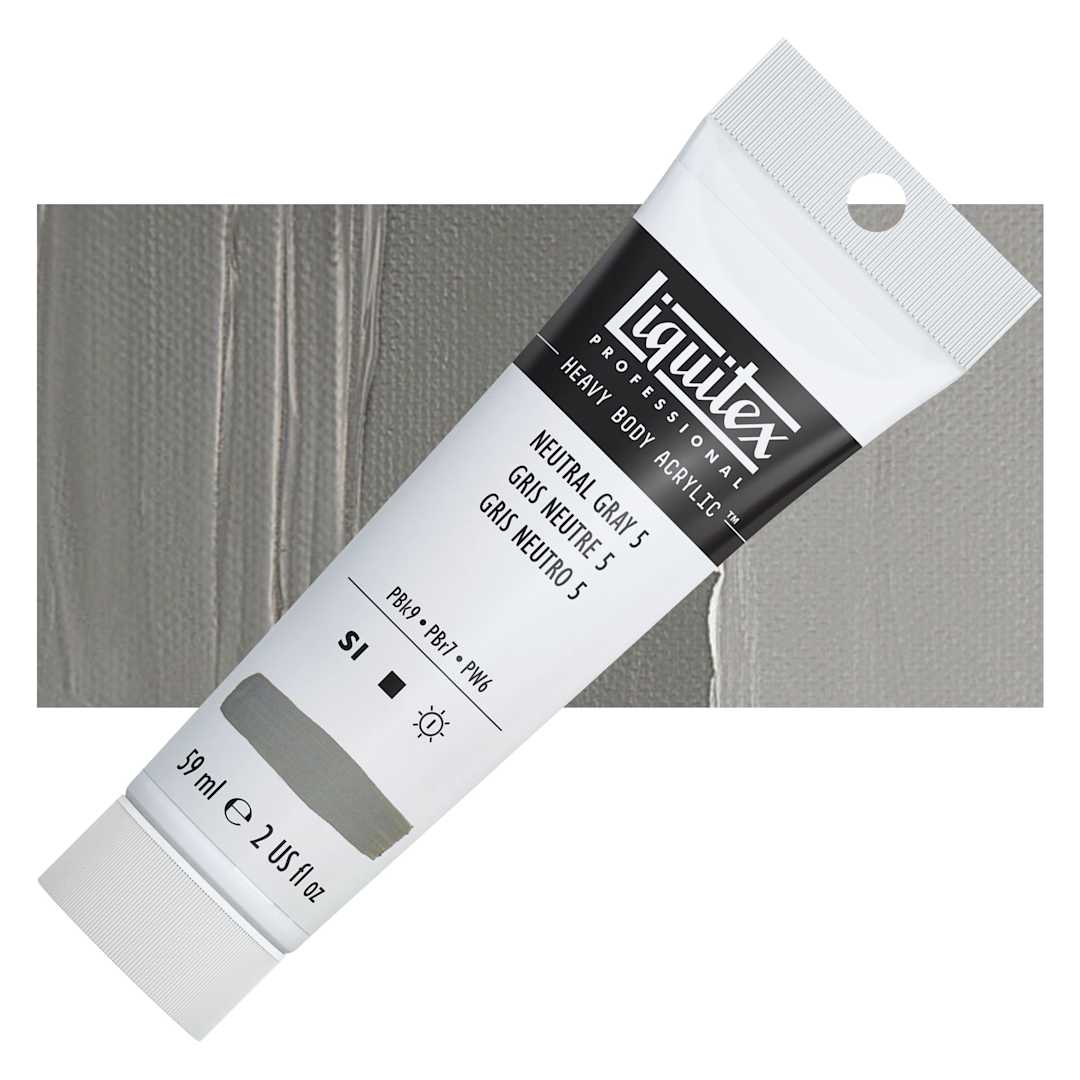 Open in modal - Liquitex Heavy Body Artist Acrylic - Neutral Gray, Value 5, 2 oz Tube and swatch