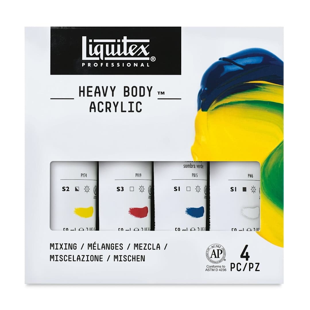 Open in modal - Liquitex Heavy Body Artist Acrylics - Primary Set, Set of 4 colors, 2 oz tubes front of package