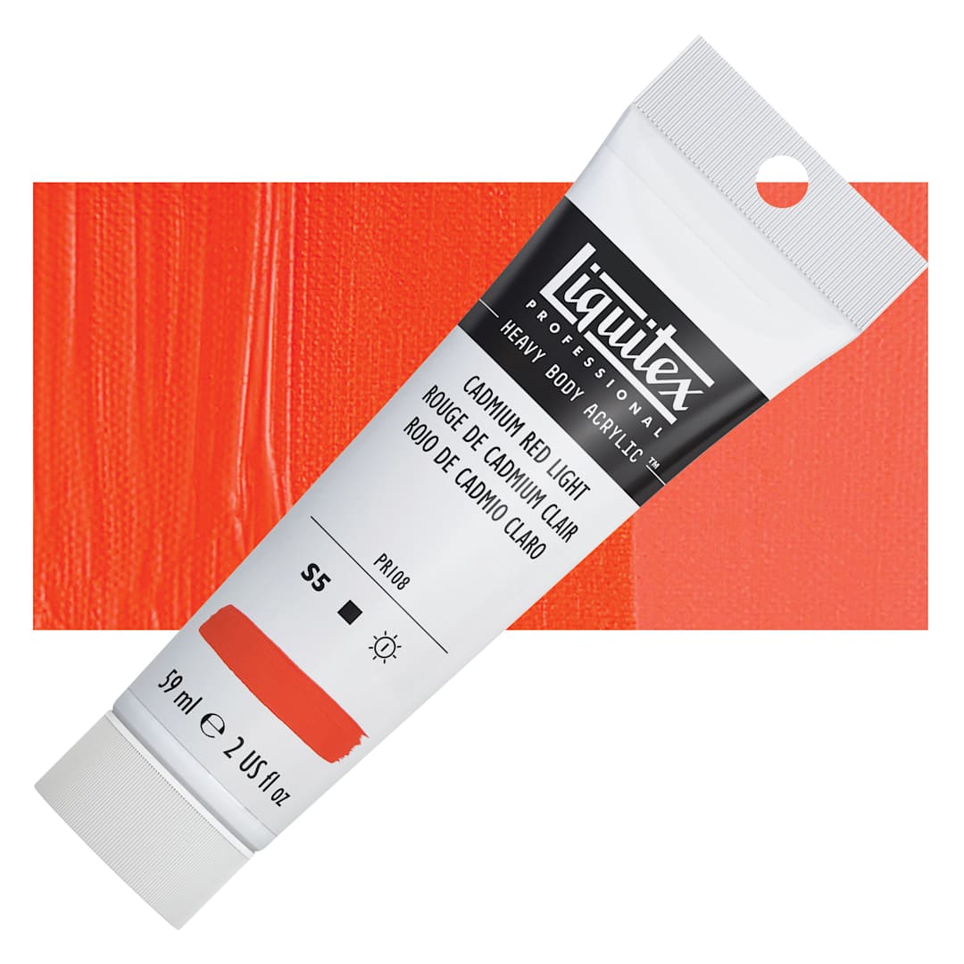 Open in modal - Liquitex Heavy Body Artist Acrylic - Cadmium Red Light, 2 oz Tube and swatch