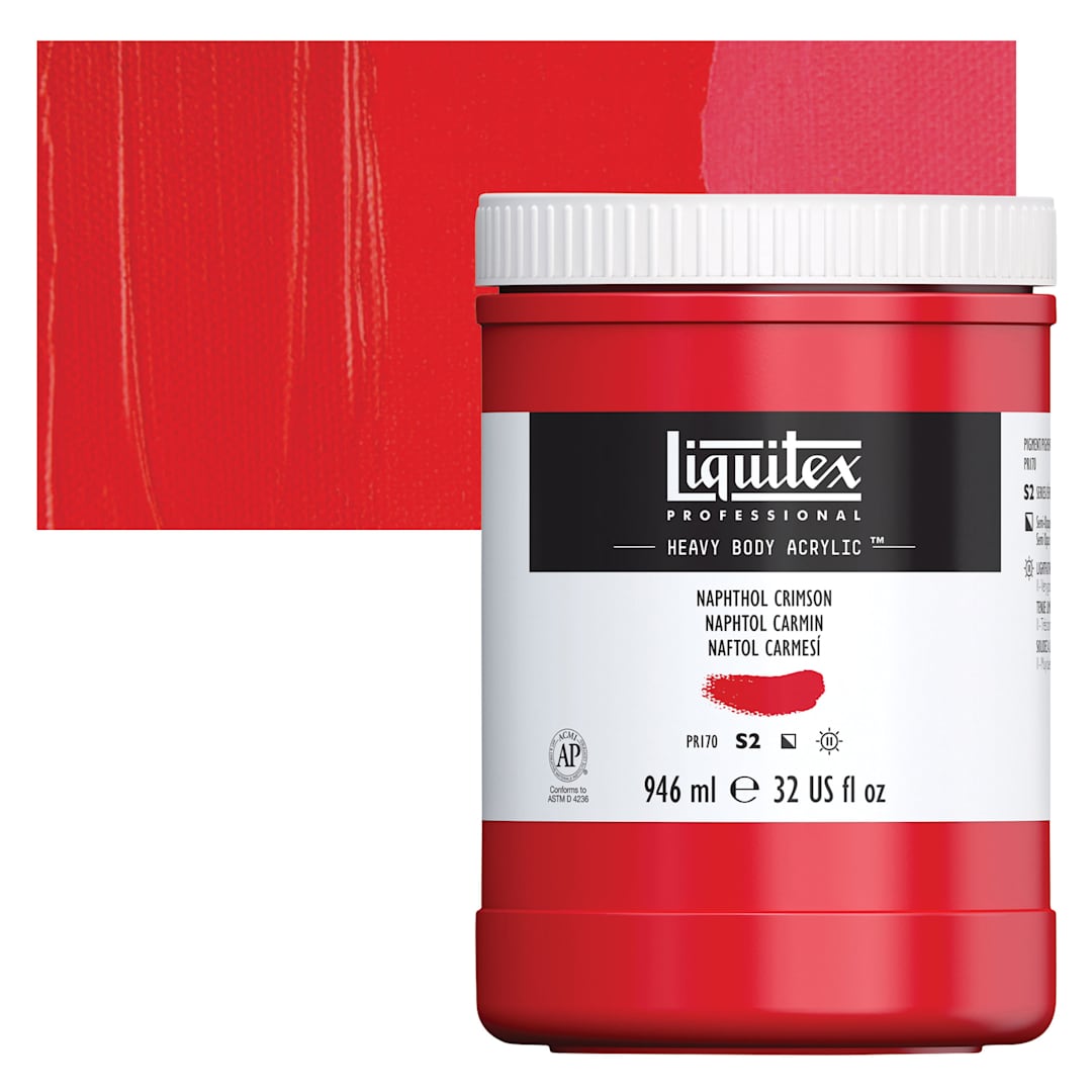Open in modal - Liquitex Heavy Body Artist Acrylic - Naphthol Crimson, 32 oz Jar and swatch