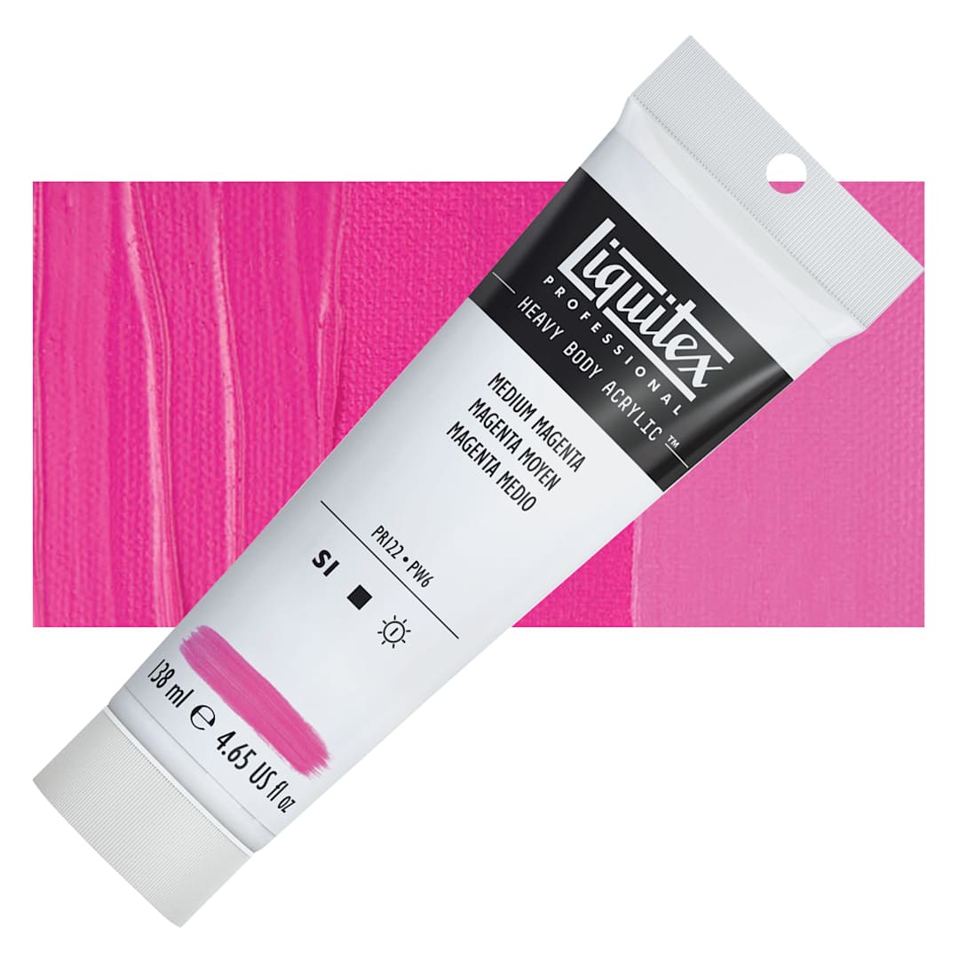 Open in modal - Liquitex Heavy Body Artist Acrylic - Medium Magenta, 138 ml, Tube and swatch