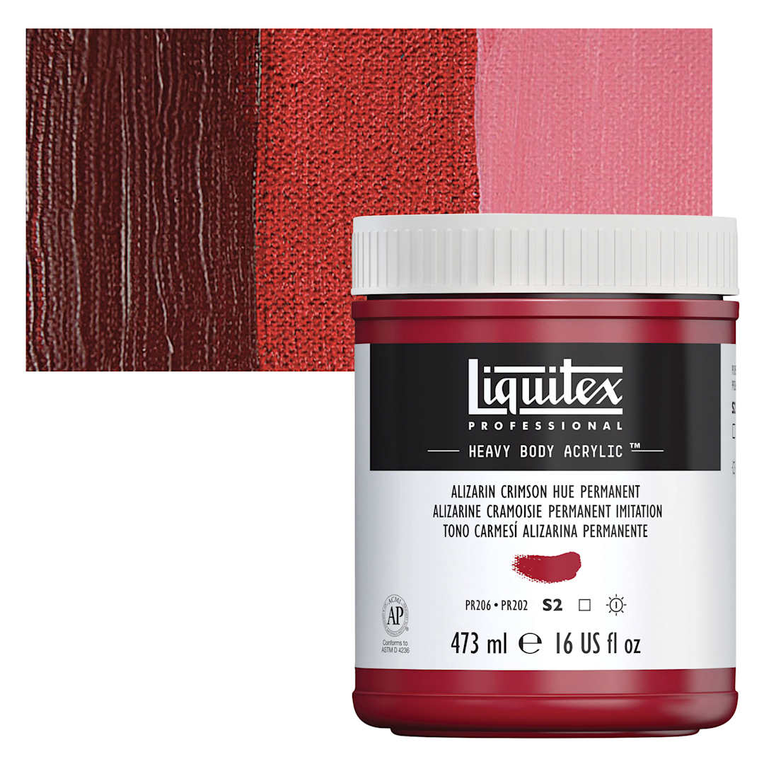 Open in modal - Liquitex Heavy Body Artist Acrylic - Alizarin Crimson Hue Permanent, 16 oz Jar and swatch