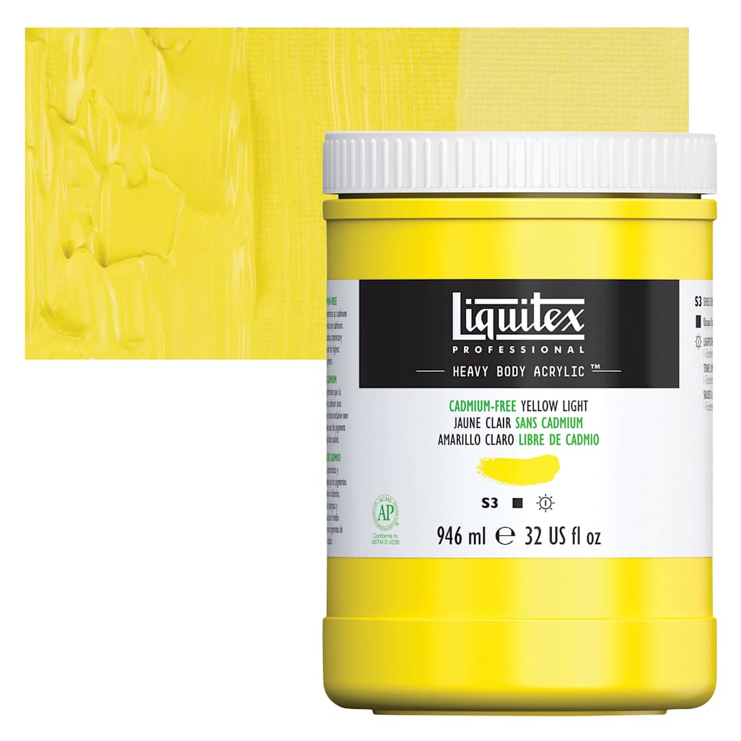 Open in modal - Liquitex Heavy Body Artist Acrylic - Cadmium-Free Yellow Light, 32 oz Jar and swatch