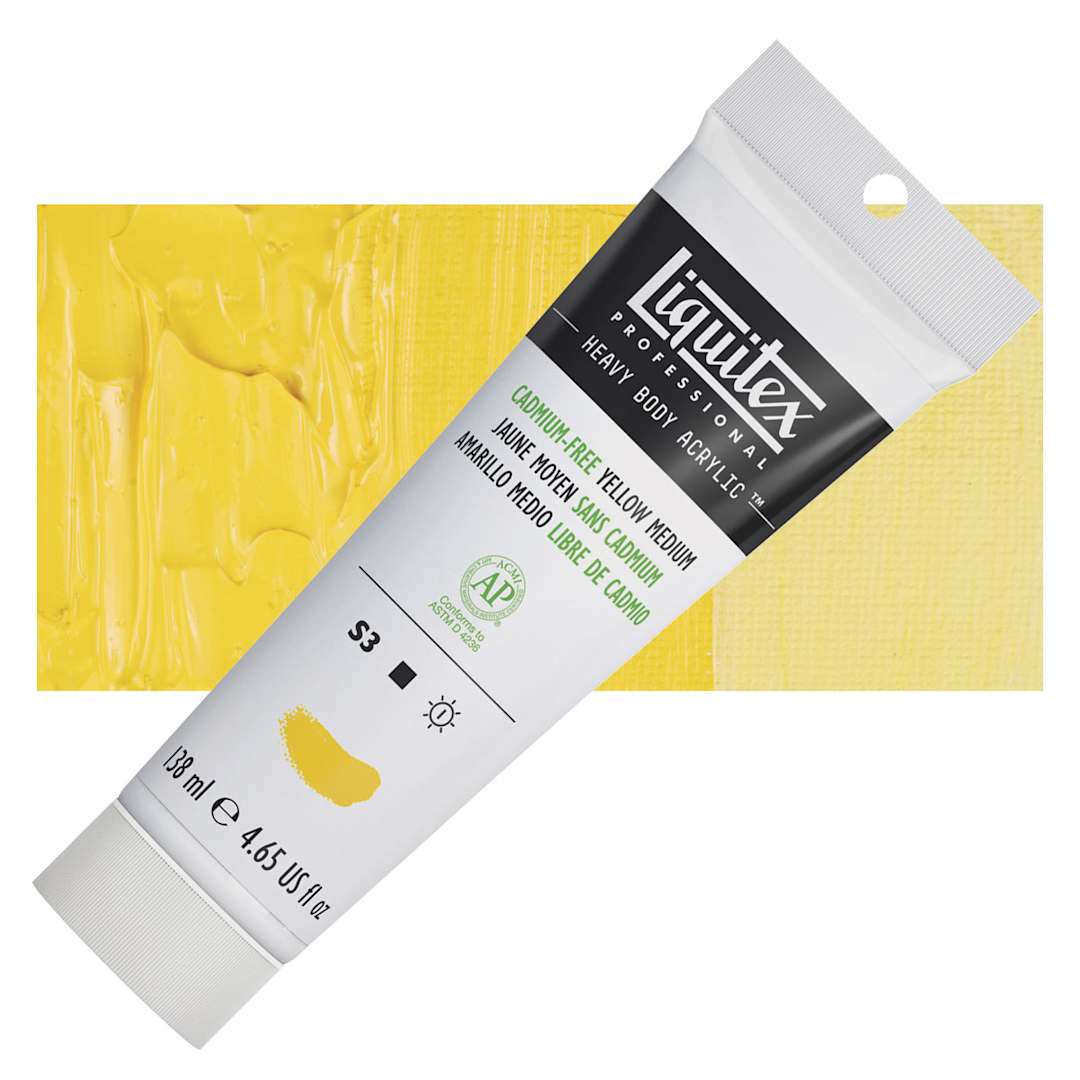 Open in modal - Liquitex Heavy Body Artist Acrylic - Cadmium-Free Yellow Medium, 4.65 oz tube and swatch