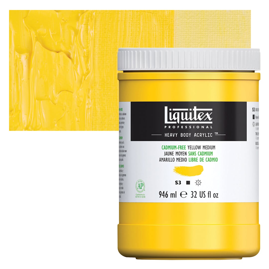 Open in modal - Liquitex Heavy Body Artist Acrylic - Cadmium-Free Yellow Medium, 32 oz Jar and swatch