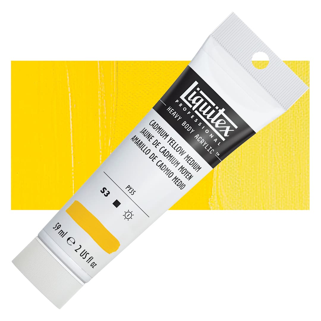 Open in modal - Liquitex Heavy Body Artist Acrylic - Cadmium Yellow Medium, 2 oz tube and swatch