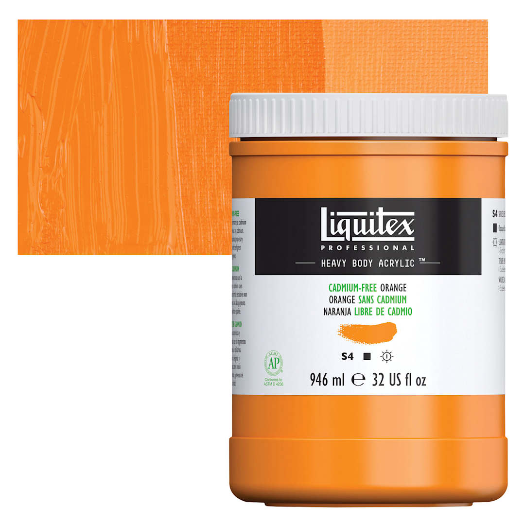 Open in modal - Liquitex Heavy Body Artist Acrylic - Cadmium-Free Orange, 32 oz Jar and swatch