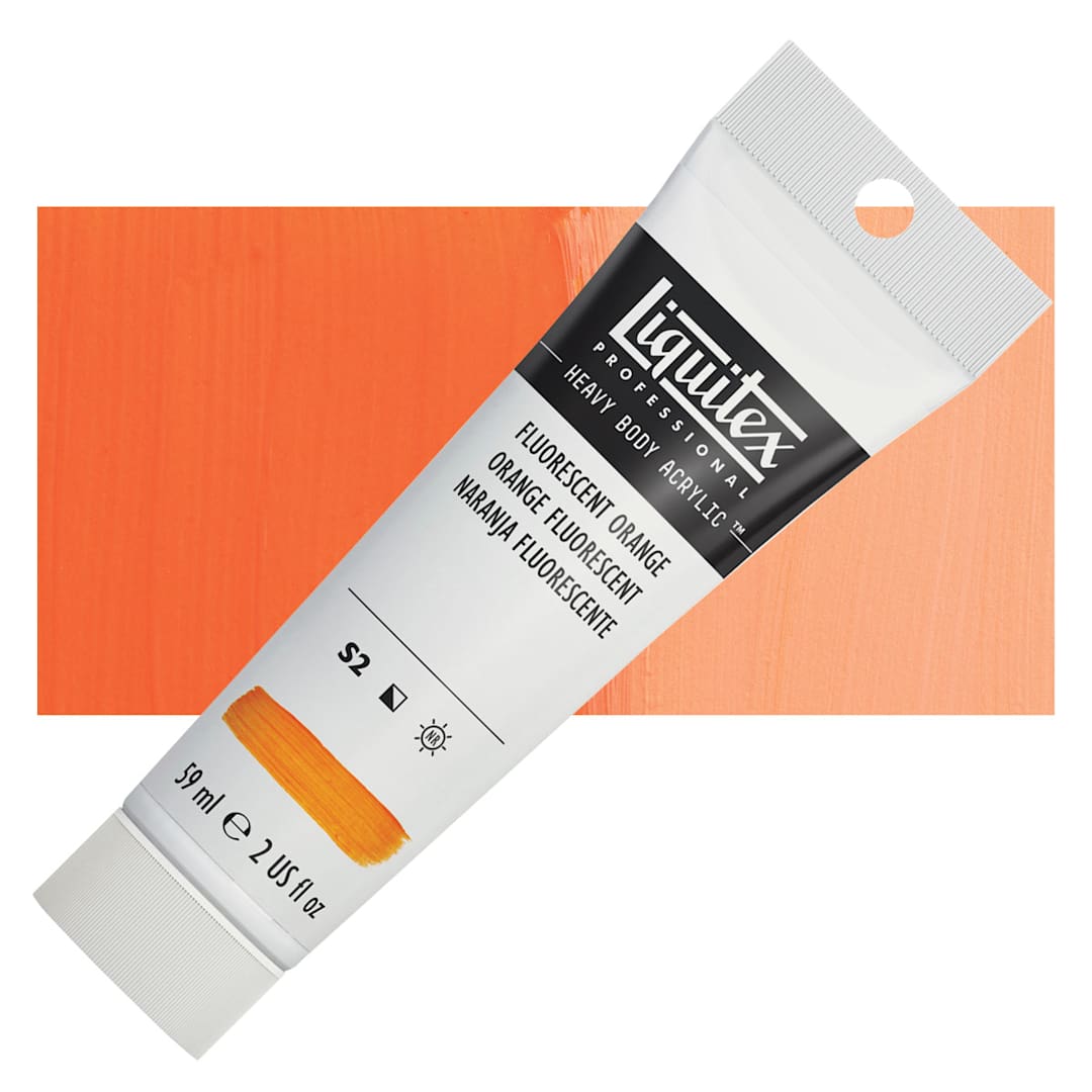 Open in modal - Liquitex Heavy Body Artist Acrylic - Fluorescent Orange, 59 ml, Tube and swatch