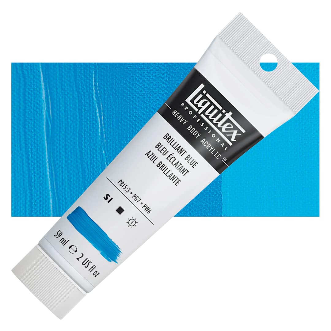 Open in modal - Liquitex Heavy Body Artist Acrylic - Brilliant Blue, 2 oz tube and swatch