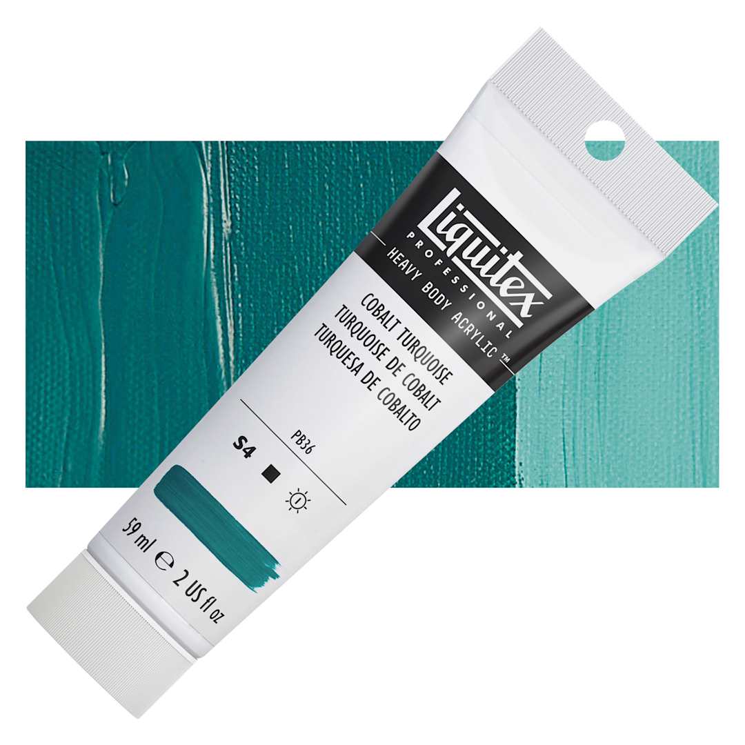 Open in modal - Liquitex Heavy Body Artist Acrylic - Cobalt Turquoise, 2 oz Tube and swatch