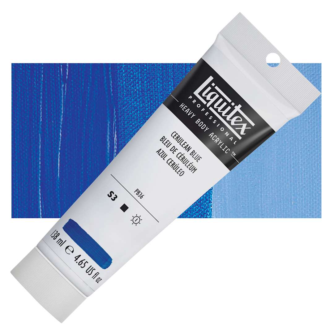 Open in modal - Liquitex Heavy Body Artist Acrylic - Cerulean Blue, 4.65 oz Tube and swatch