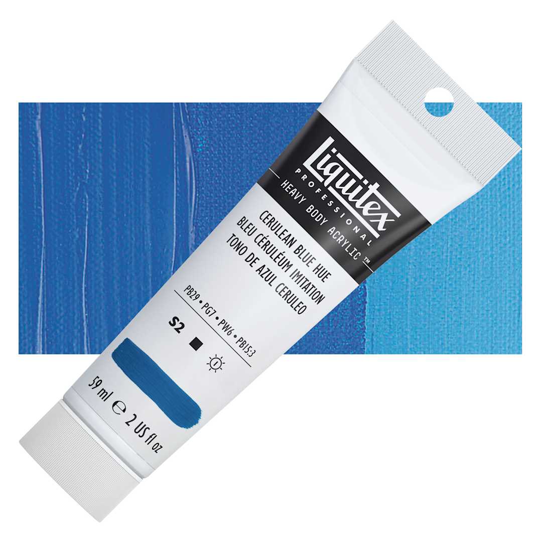 Open in modal - Liquitex Heavy Body Artist Acrylic - Cerulean Blue Hue, 2 oz Tube and swatch