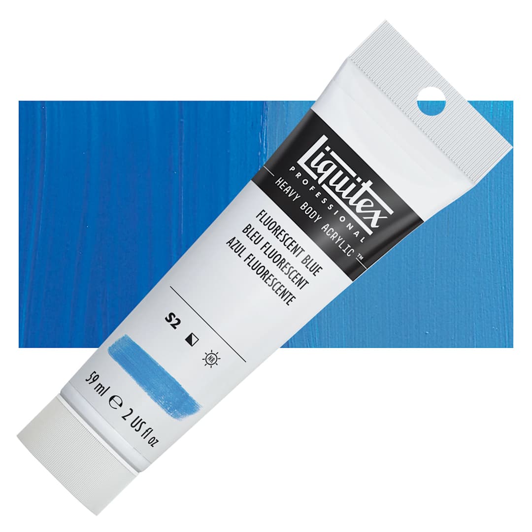 Open in modal - Liquitex Heavy Body Artist Acrylic - Fluorescent Blue, 59 ml, Tube and swatch