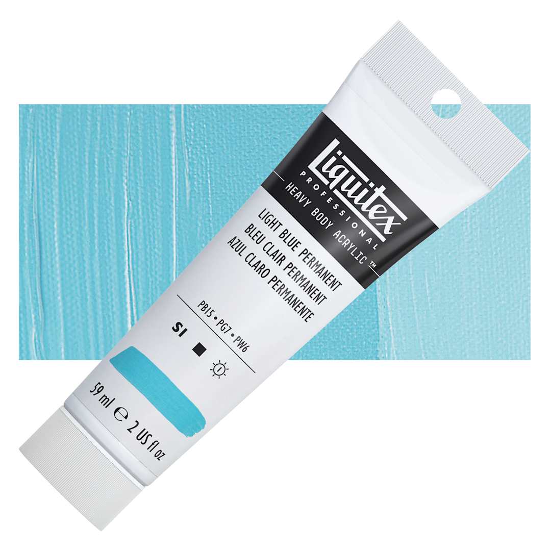 Open in modal - Liquitex Heavy Body Artist Acrylic - Light Blue Permanent, 2 oz Tube and swatch