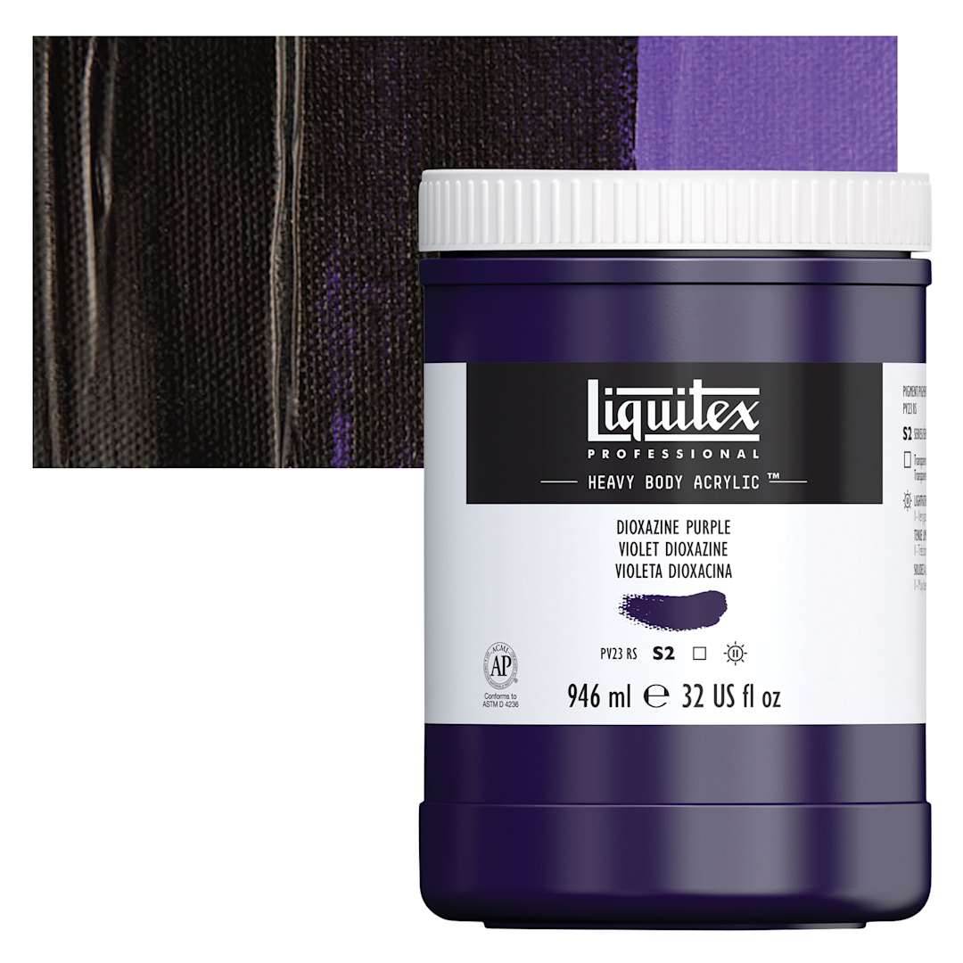 Open in modal - Liquitex Heavy Body Artist Acrylic - Dioxazine Purple, 32 oz Jar and swatch