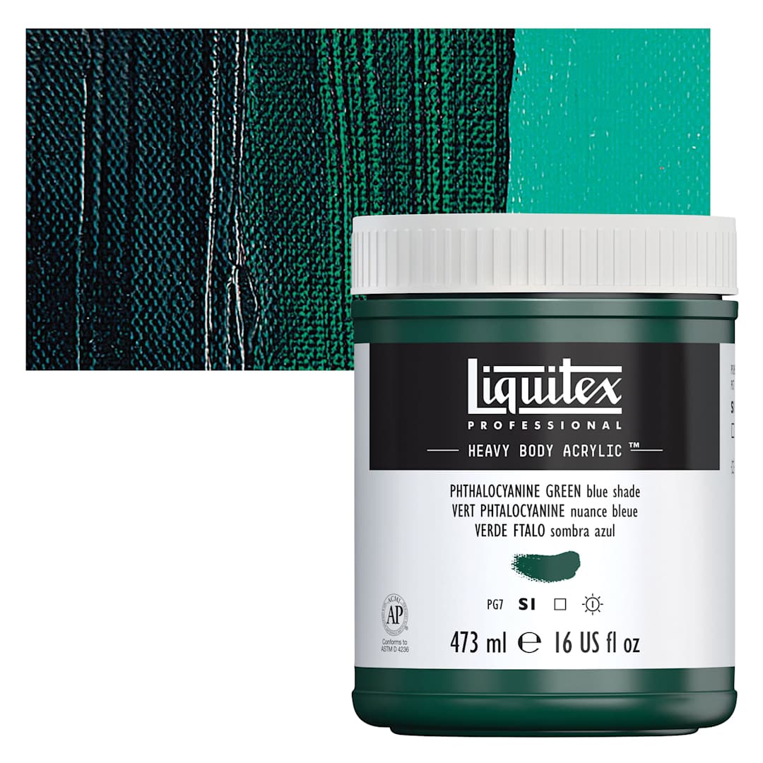 Open in modal - Liquitex Heavy Body Artist Acrylic - Phthalo Green (Blue Shade), 16 oz Jar and swatch