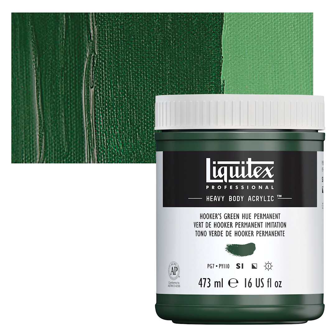 Open in modal - Liquitex Heavy Body Artist Acrylic - Hooker's Green Hue Permanent, 16 oz Jar and swatch