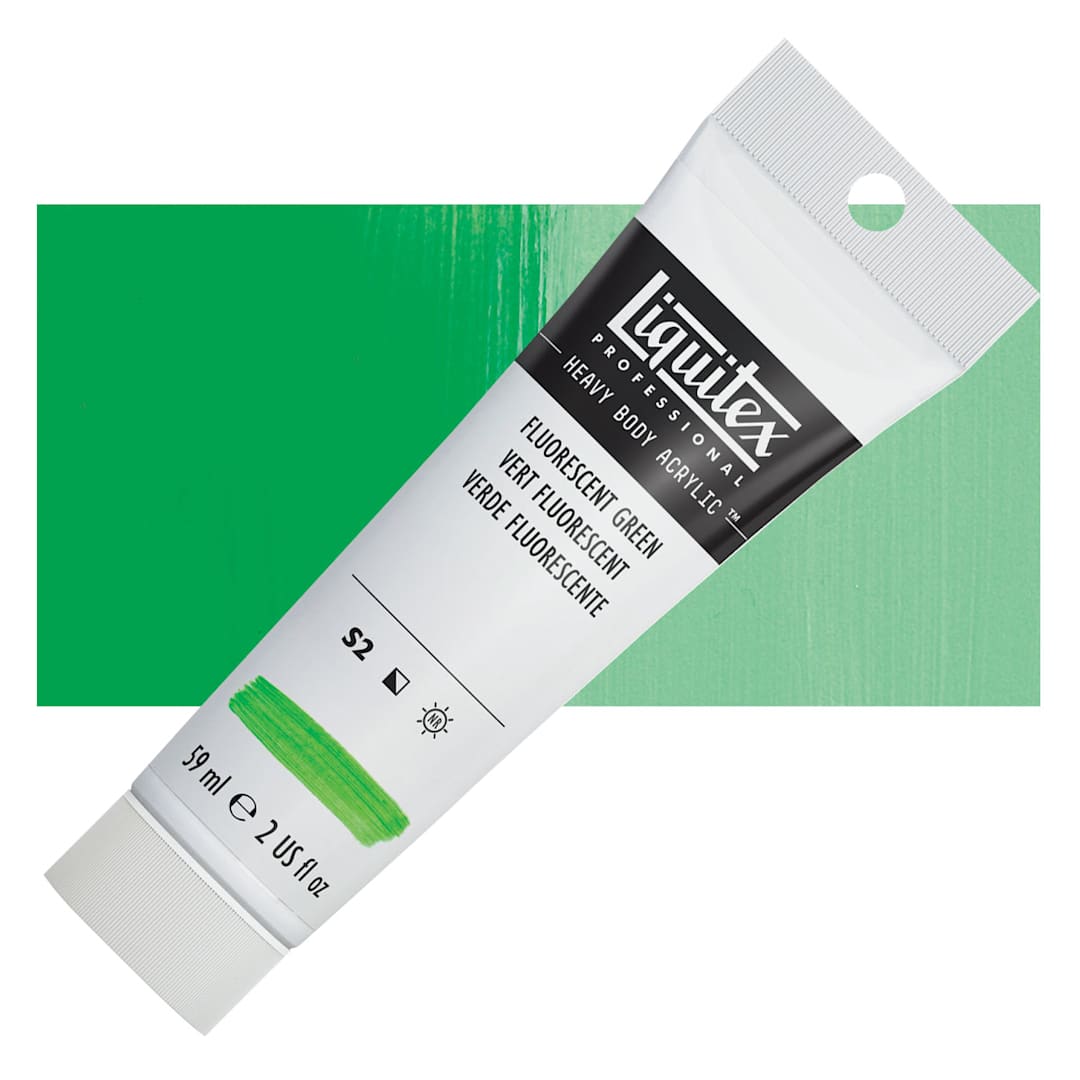 Open in modal - Liquitex Heavy Body Artist Acrylic - Fluorescent Green, 59 ml, Tube and swatch