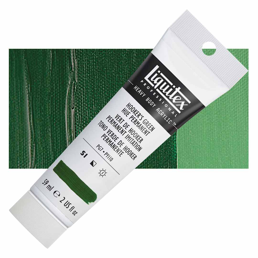 Open in modal - Liquitex Heavy Body Artist Acrylic - Hooker's Green Hue Permanent, 2 oz Tube and swatch